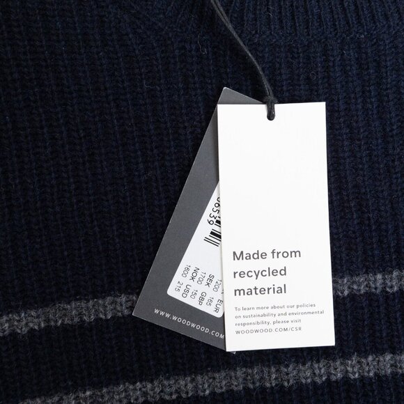 Wood Wood Wool Blend Sweater Louis Jumper Double A Navy Striped Made in Italy - Picture 8 of 14